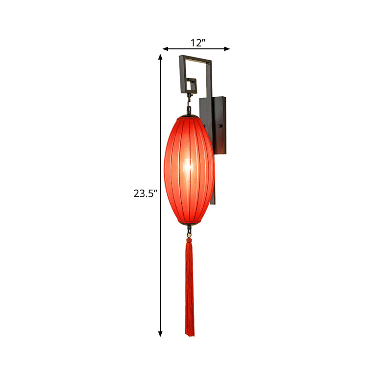 Metal Red Wall Lighting Fixture Oval 1 Light Classic Style Sconce for Tea House with Fabric Shade Clearhalo 'Wall Lamps & Sconces' 'Wall Lights' Lighting' 285338