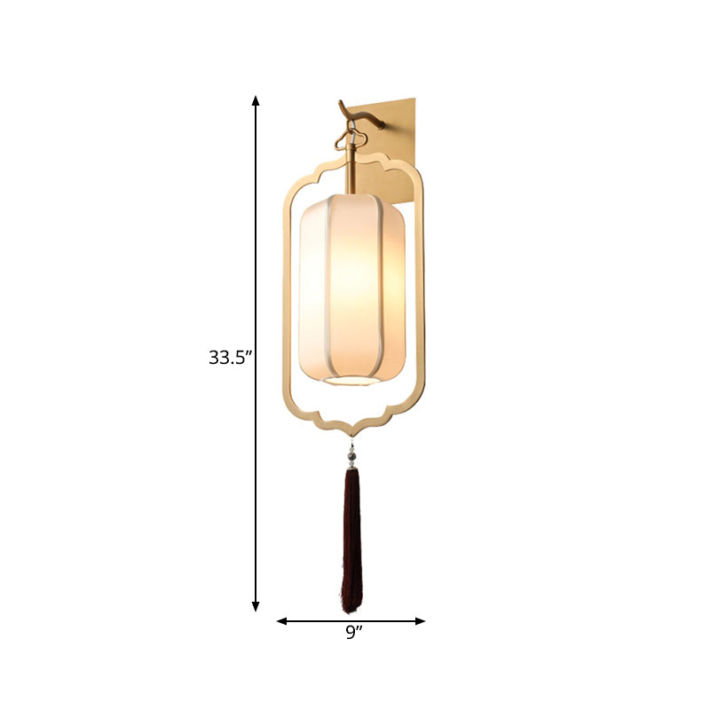 Metal Lantern Sconce Light Traditional Style 1 Light Bedside Wall Mount Lamp in Gold Clearhalo 'Wall Lamps & Sconces' 'Wall Lights' Lighting' 285344