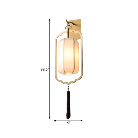 Metal Lantern Sconce Light Traditional Style 1 Light Bedside Wall Mount Lamp in Gold Clearhalo 'Wall Lamps & Sconces' 'Wall Lights' Lighting' 285344