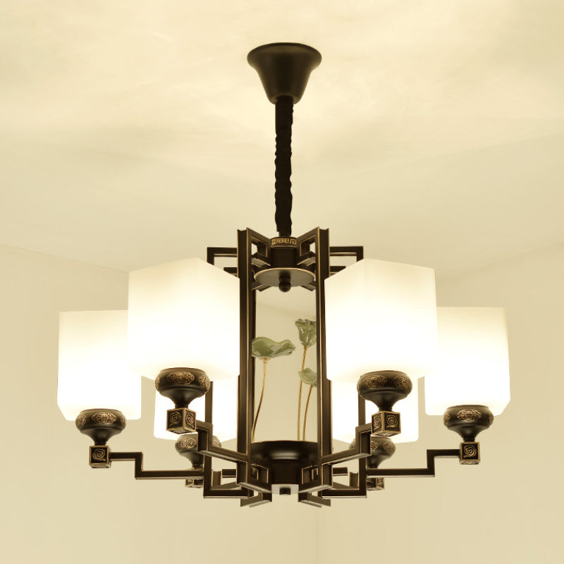 Square Metal Chandelier Traditional Style 6/8/10 Lights Dining Room Pendant Lighting in Black Clearhalo 'Ceiling Lights' 'Chandeliers' Lighting' options 285366