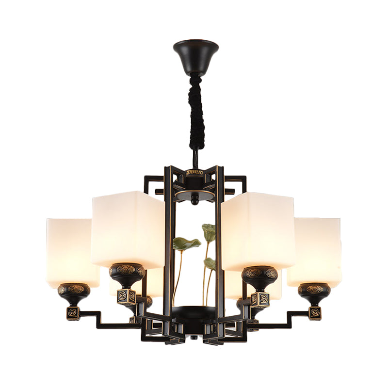 Square Metal Chandelier Traditional Style 6/8/10 Lights Dining Room Pendant Lighting in Black Clearhalo 'Ceiling Lights' 'Chandeliers' Lighting' options 285368