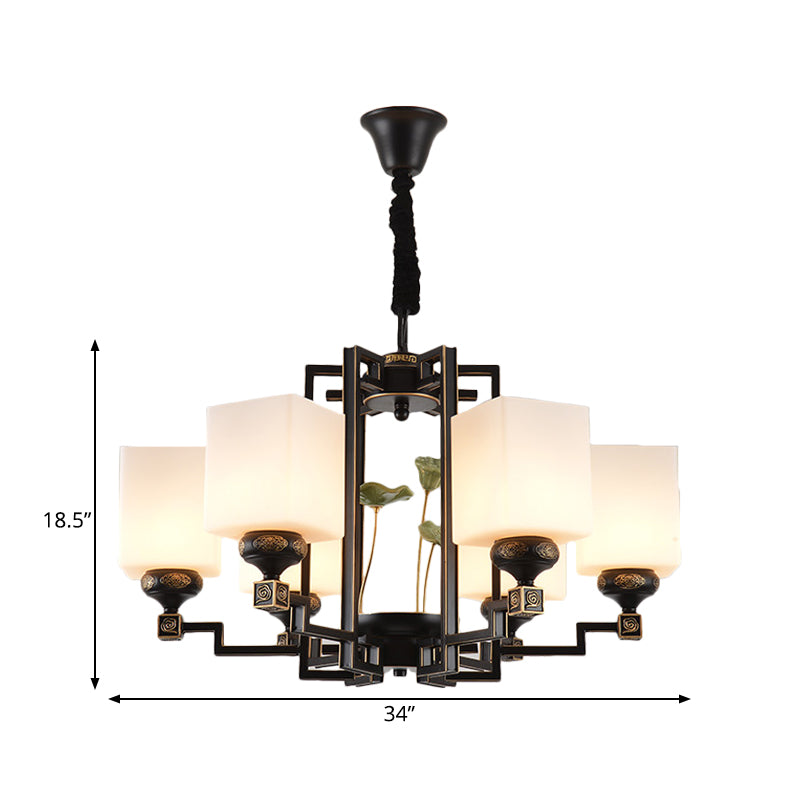 Square Metal Chandelier Traditional Style 6/8/10 Lights Dining Room Pendant Lighting in Black Clearhalo 'Ceiling Lights' 'Chandeliers' Lighting' options 285369