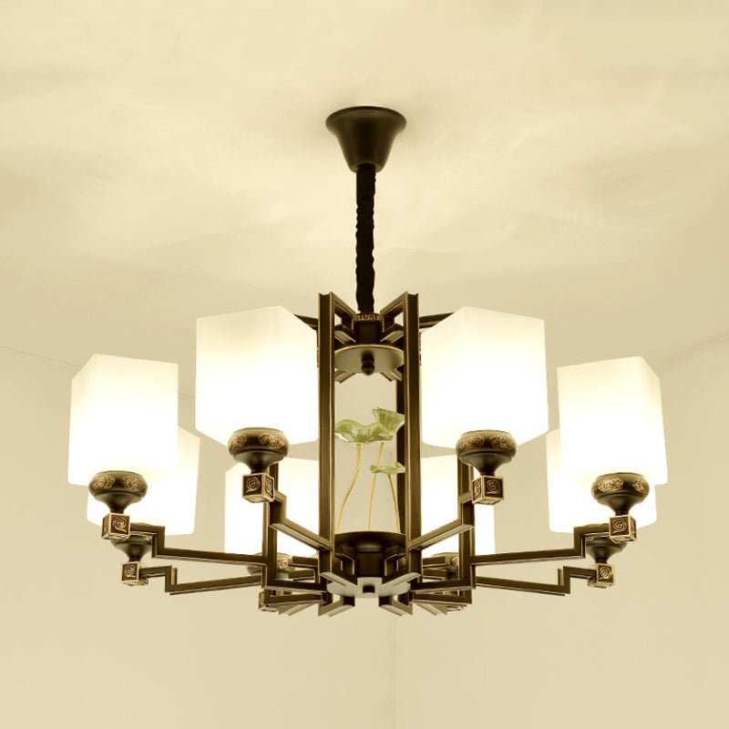 Square Metal Chandelier Traditional Style 6/8/10 Lights Dining Room Pendant Lighting in Black Clearhalo 'Ceiling Lights' 'Chandeliers' Lighting' options 285371