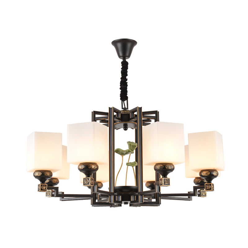 Square Metal Chandelier Traditional Style 6/8/10 Lights Dining Room Pendant Lighting in Black Clearhalo 'Ceiling Lights' 'Chandeliers' Lighting' options 285372