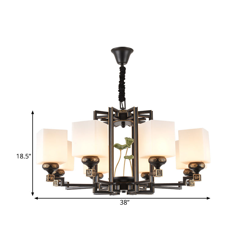 Square Metal Chandelier Traditional Style 6/8/10 Lights Dining Room Pendant Lighting in Black Clearhalo 'Ceiling Lights' 'Chandeliers' Lighting' options 285373