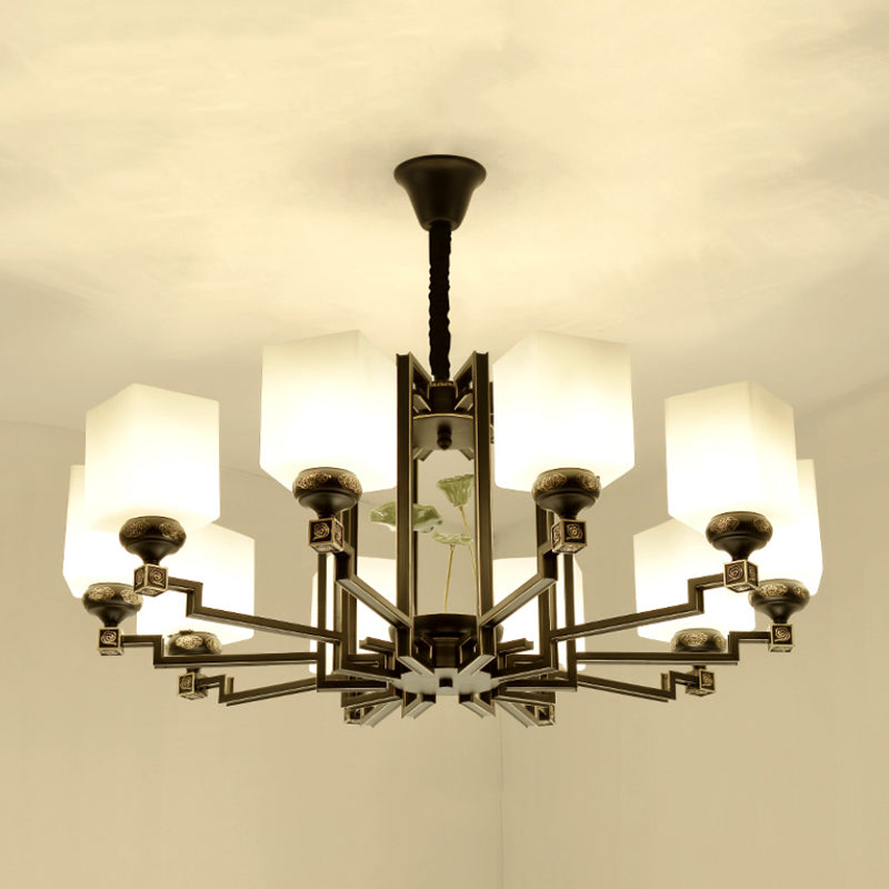 Square Metal Chandelier Traditional Style 6/8/10 Lights Dining Room Pendant Lighting in Black Clearhalo 'Ceiling Lights' 'Chandeliers' Lighting' options 285374