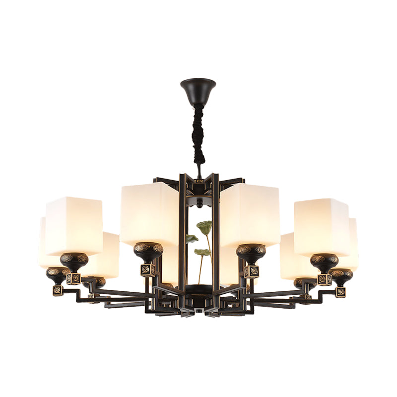Square Metal Chandelier Traditional Style 6/8/10 Lights Dining Room Pendant Lighting in Black Clearhalo 'Ceiling Lights' 'Chandeliers' Lighting' options 285376
