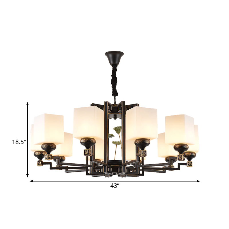Square Metal Chandelier Traditional Style 6/8/10 Lights Dining Room Pendant Lighting in Black Clearhalo 'Ceiling Lights' 'Chandeliers' Lighting' options 285377