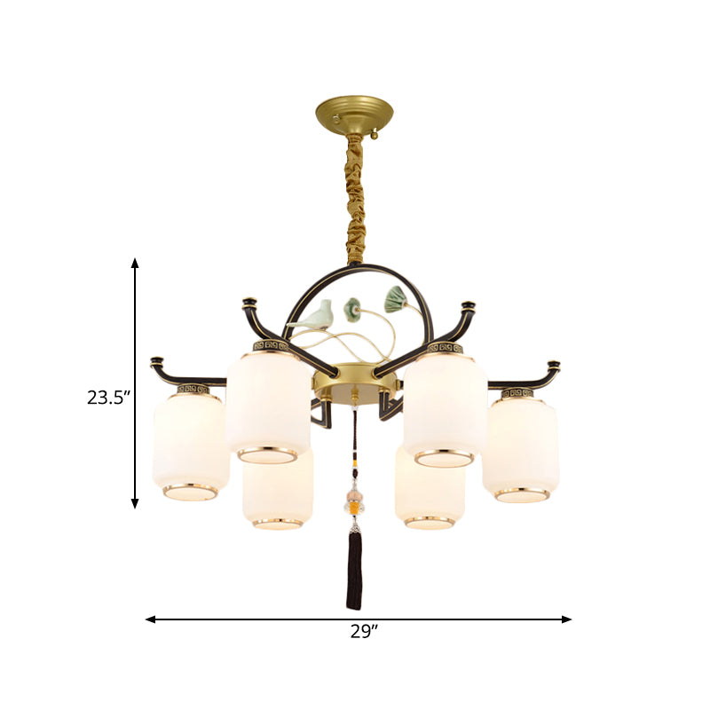 Frosted Glass Black and Gold Ceiling Chandelier Lantern 6/8/10 Lights Traditional Pendulum Light Clearhalo 'Ceiling Lights' 'Chandeliers' 'Glass shade' 'Glass' 'Pendant Lights' Lighting' 285401