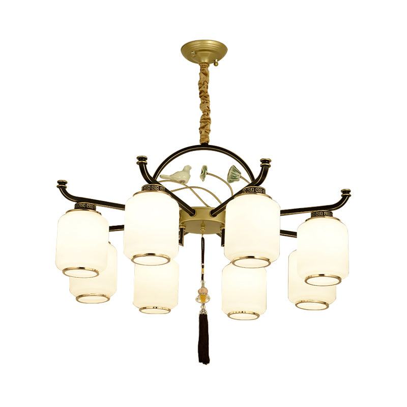 Frosted Glass Black and Gold Ceiling Chandelier Lantern 6/8/10 Lights Traditional Pendulum Light Clearhalo 'Ceiling Lights' 'Chandeliers' 'Glass shade' 'Glass' 'Pendant Lights' Lighting' 285405