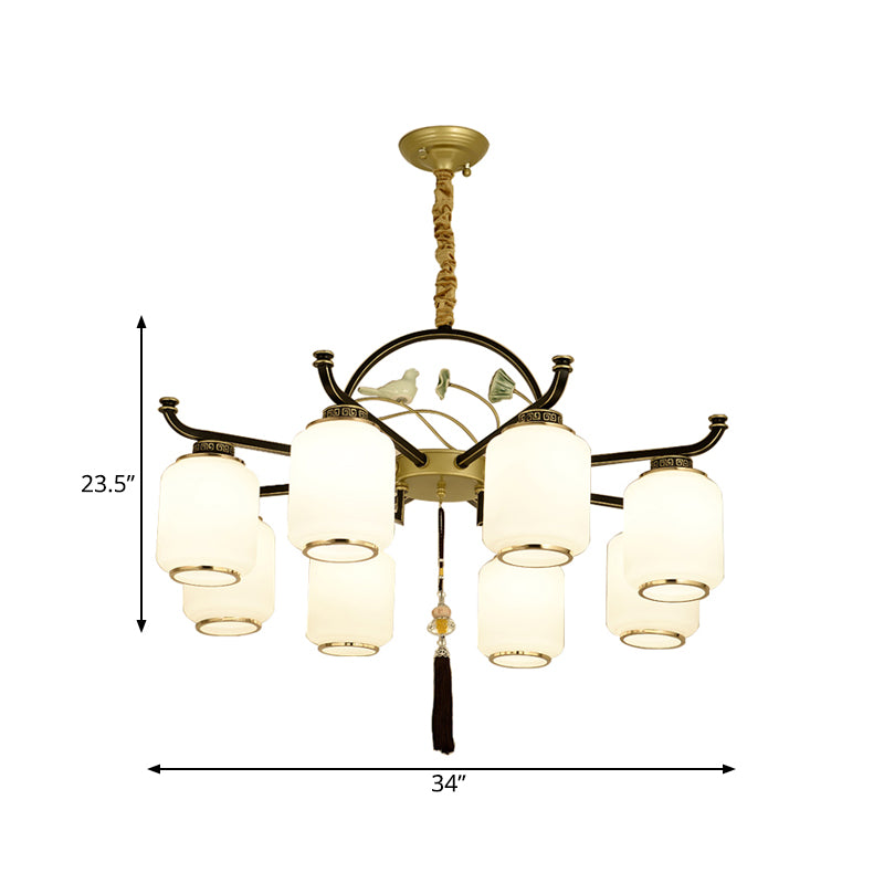 Frosted Glass Black and Gold Ceiling Chandelier Lantern 6/8/10 Lights Traditional Pendulum Light Clearhalo 'Ceiling Lights' 'Chandeliers' 'Glass shade' 'Glass' 'Pendant Lights' Lighting' 285406