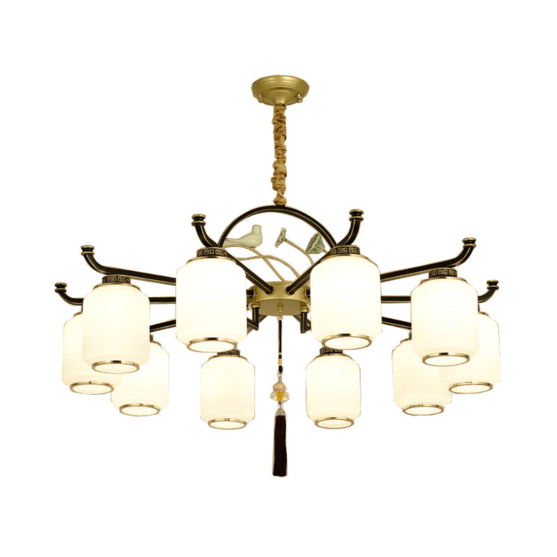 Frosted Glass Black and Gold Ceiling Chandelier Lantern 6/8/10 Lights Traditional Pendulum Light Clearhalo 'Ceiling Lights' 'Chandeliers' 'Glass shade' 'Glass' 'Pendant Lights' Lighting' 285409