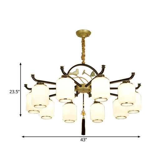 Frosted Glass Black and Gold Ceiling Chandelier Lantern 6/8/10 Lights Traditional Pendulum Light Clearhalo 'Ceiling Lights' 'Chandeliers' 'Glass shade' 'Glass' 'Pendant Lights' Lighting' 285410