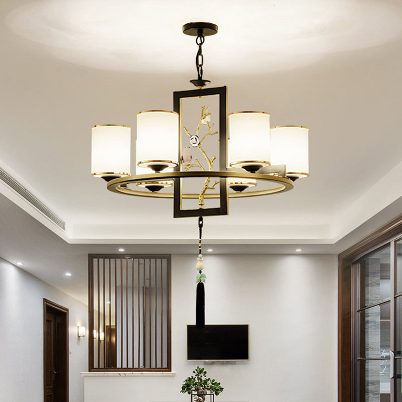 Metal Cylinder Chandelier Lighting Classic 6/8/10 Lights Living Room Hanging Pendant Black and Gold 6 Black-Gold Clearhalo 'Ceiling Lights' 'Chandeliers' Lighting' options 285411_271df546-631f-4154-bcef-33ccf0a219de