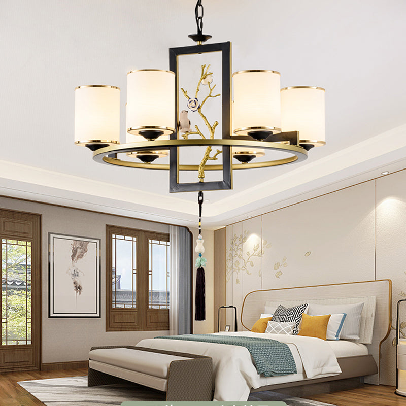 Metal Cylinder Chandelier Lighting Classic 6/8/10 Lights Living Room Hanging Pendant Black and Gold Clearhalo 'Ceiling Lights' 'Chandeliers' Lighting' options 285412