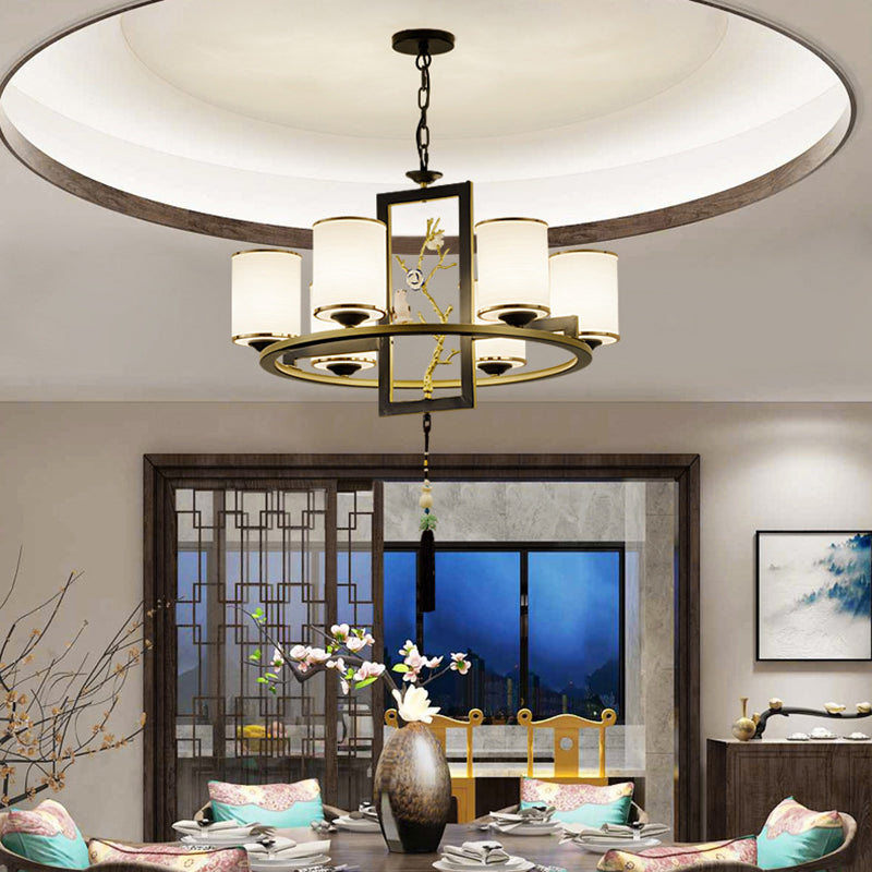 Metal Cylinder Chandelier Lighting Classic 6/8/10 Lights Living Room Hanging Pendant Black and Gold Clearhalo 'Ceiling Lights' 'Chandeliers' Lighting' options 285413