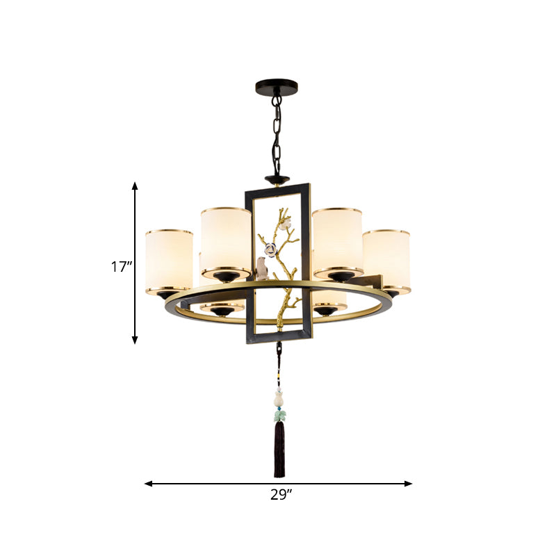 Metal Cylinder Chandelier Lighting Classic 6/8/10 Lights Living Room Hanging Pendant Black and Gold Clearhalo 'Ceiling Lights' 'Chandeliers' Lighting' options 285415