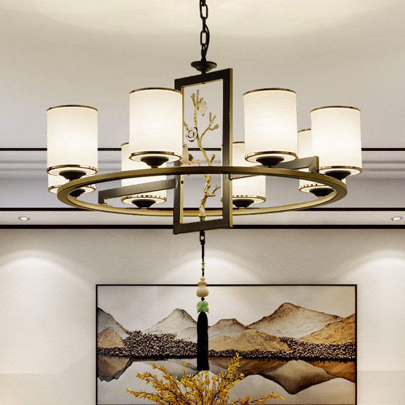 Metal Cylinder Chandelier Lighting Classic 6/8/10 Lights Living Room Hanging Pendant Black and Gold Clearhalo 'Ceiling Lights' 'Chandeliers' Lighting' options 285417