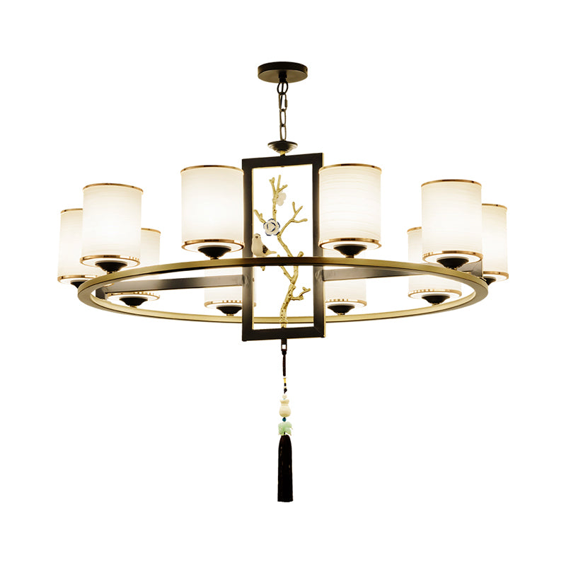 Metal Cylinder Chandelier Lighting Classic 6/8/10 Lights Living Room Hanging Pendant Black and Gold Clearhalo 'Ceiling Lights' 'Chandeliers' Lighting' options 285423