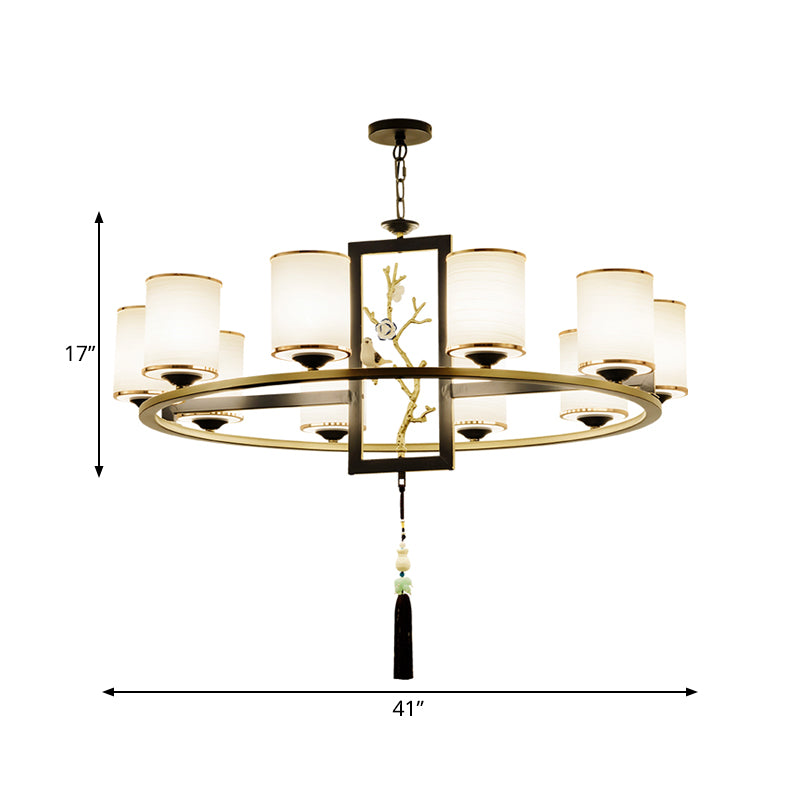 Metal Cylinder Chandelier Lighting Classic 6/8/10 Lights Living Room Hanging Pendant Black and Gold Clearhalo 'Ceiling Lights' 'Chandeliers' Lighting' options 285424