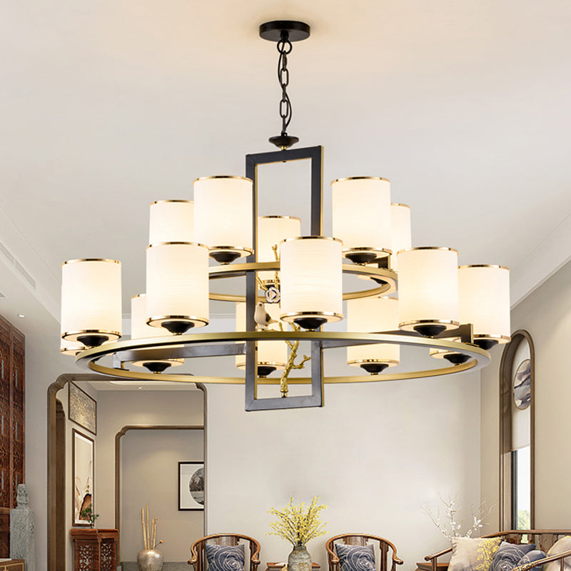 Metal Cylinder Chandelier Lighting Classic 6/8/10 Lights Living Room Hanging Pendant Black and Gold Clearhalo 'Ceiling Lights' 'Chandeliers' Lighting' options 285425