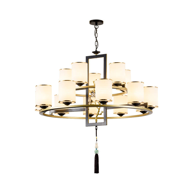 Metal Cylinder Chandelier Lighting Classic 6/8/10 Lights Living Room Hanging Pendant Black and Gold Clearhalo 'Ceiling Lights' 'Chandeliers' Lighting' options 285427