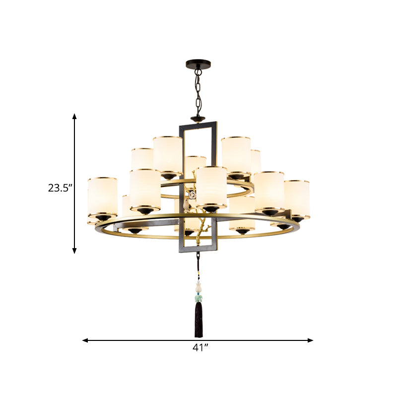 Metal Cylinder Chandelier Lighting Classic 6/8/10 Lights Living Room Hanging Pendant Black and Gold Clearhalo 'Ceiling Lights' 'Chandeliers' Lighting' options 285428