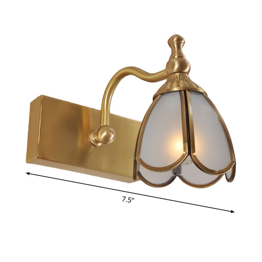 Brass Flower Shape Wall Lighting Rural Frosted White Opal Glass 1/2/3 Lights Bathroom Vanity Sconce Clearhalo 'Vanity Lights' 'Wall Lights' Lighting' 285484