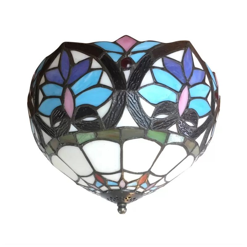 Stained Glass Ceiling Light, 2 Lights Floral Flush Mount Light Fixture in Antique Brass for Living Room Victorian Style Clearhalo 'Ceiling Lights' 'Close To Ceiling Lights' 'Close to ceiling' 'Flush mount' Lighting' 2855