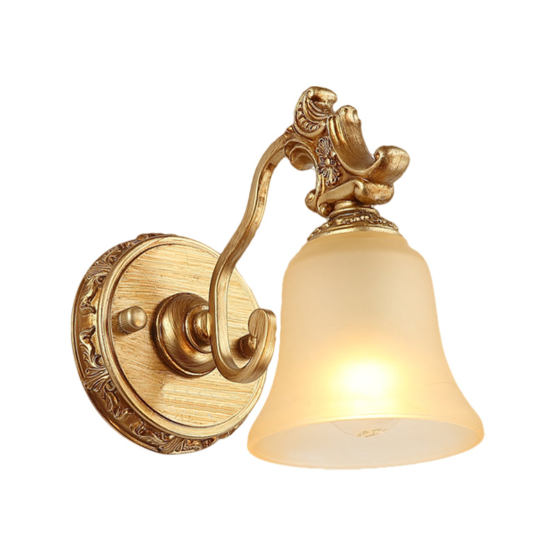 White Frosted Glass Bell Wall Mount Lamp Traditional 1/2/3 Heads Bathroom Vanity Lighting Fixture in Brass Clearhalo 'Vanity Lights' 'Wall Lights' Lighting' 285500