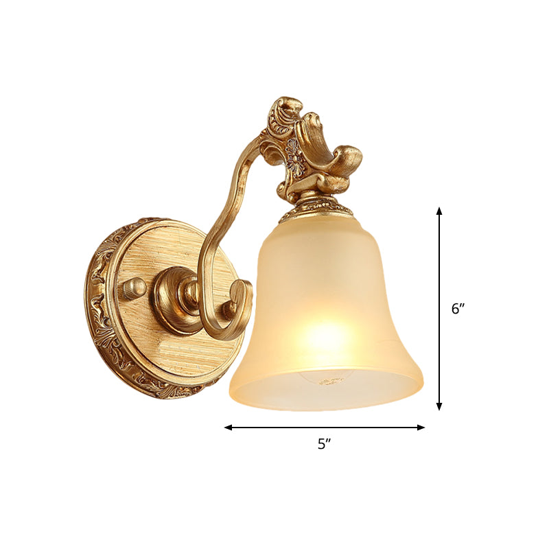 White Frosted Glass Bell Wall Mount Lamp Traditional 1/2/3 Heads Bathroom Vanity Lighting Fixture in Brass Clearhalo 'Vanity Lights' 'Wall Lights' Lighting' 285501