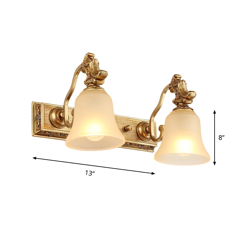 White Frosted Glass Bell Wall Mount Lamp Traditional 1/2/3 Heads Bathroom Vanity Lighting Fixture in Brass Clearhalo 'Vanity Lights' 'Wall Lights' Lighting' 285505