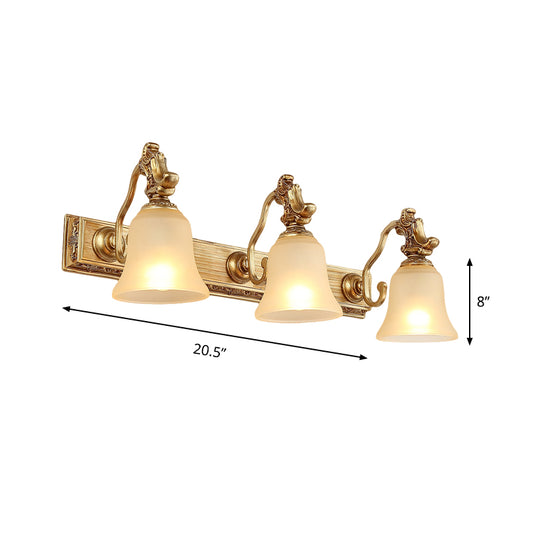 White Frosted Glass Bell Wall Mount Lamp Traditional 1/2/3 Heads Bathroom Vanity Lighting Fixture in Brass Clearhalo 'Vanity Lights' 'Wall Lights' Lighting' 285509