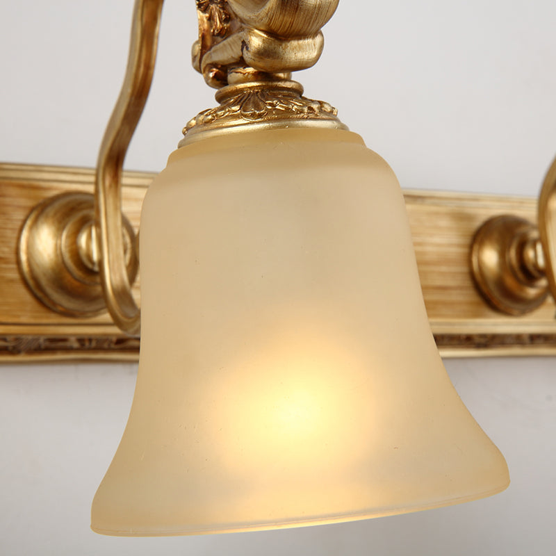 White Frosted Glass Bell Wall Mount Lamp Traditional 1/2/3 Heads Bathroom Vanity Lighting Fixture in Brass Clearhalo 'Vanity Lights' 'Wall Lights' Lighting' 285510