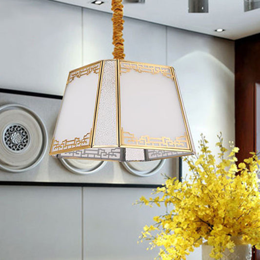 White Frosted Glass Tower Shaped Chandelier Simple 5 Heads Hallway Suspension Pendant Light White Clearhalo 'Ceiling Lights' 'Chandeliers' 'Glass shade' 'Glass' 'Pendant Lights' Lighting' 285527