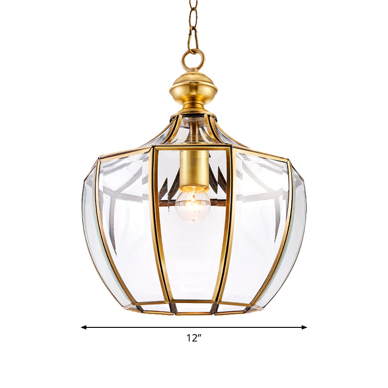 Urn Corridor Suspension Pendant Light Traditional Clear Glass 1 Head Gold Hanging Lamp Clearhalo 'Ceiling Lights' 'Glass shade' 'Glass' 'Pendant Lights' 'Pendants' Lighting' 285561