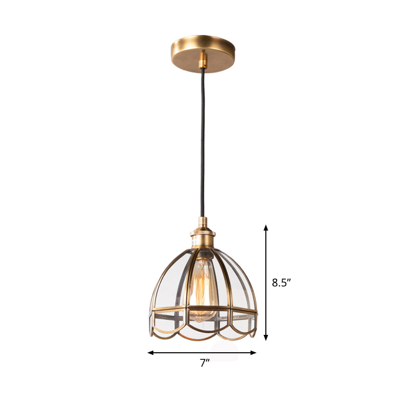 Clear Glass Dome Pendant Lighting Retro 1 Light Dining Room Hanging Ceiling Lamp Clearhalo 'Ceiling Lights' 'Close To Ceiling Lights' 'Glass shade' 'Glass' 'Pendant Lights' 'Pendants' Lighting' 285572