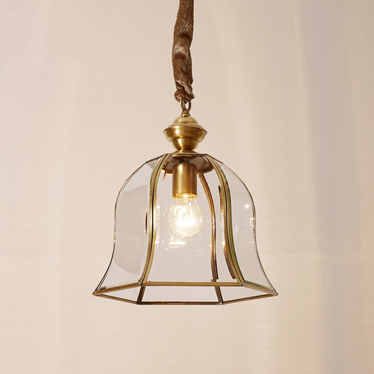 1 Head Bell Hanging Lighting Traditional Brass Clear Glass Ceiling Pendant Lamp for Dining Room Clear Clearhalo 'Ceiling Lights' 'Glass shade' 'Glass' 'Pendant Lights' 'Pendants' Lighting' 285573