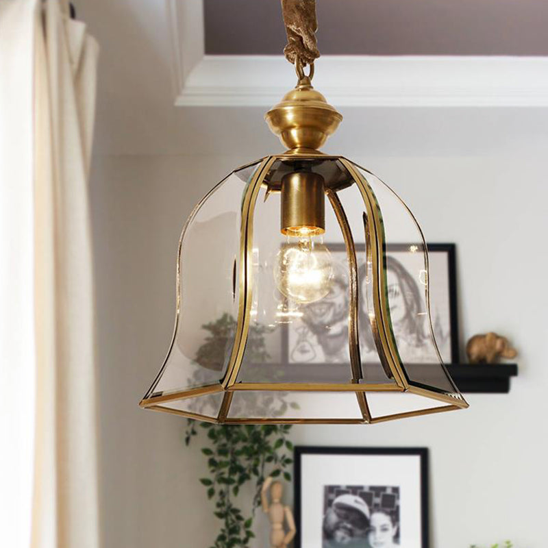 1 Head Bell Hanging Lighting Traditional Brass Clear Glass Ceiling Pendant Lamp for Dining Room Clearhalo 'Ceiling Lights' 'Glass shade' 'Glass' 'Pendant Lights' 'Pendants' Lighting' 285574