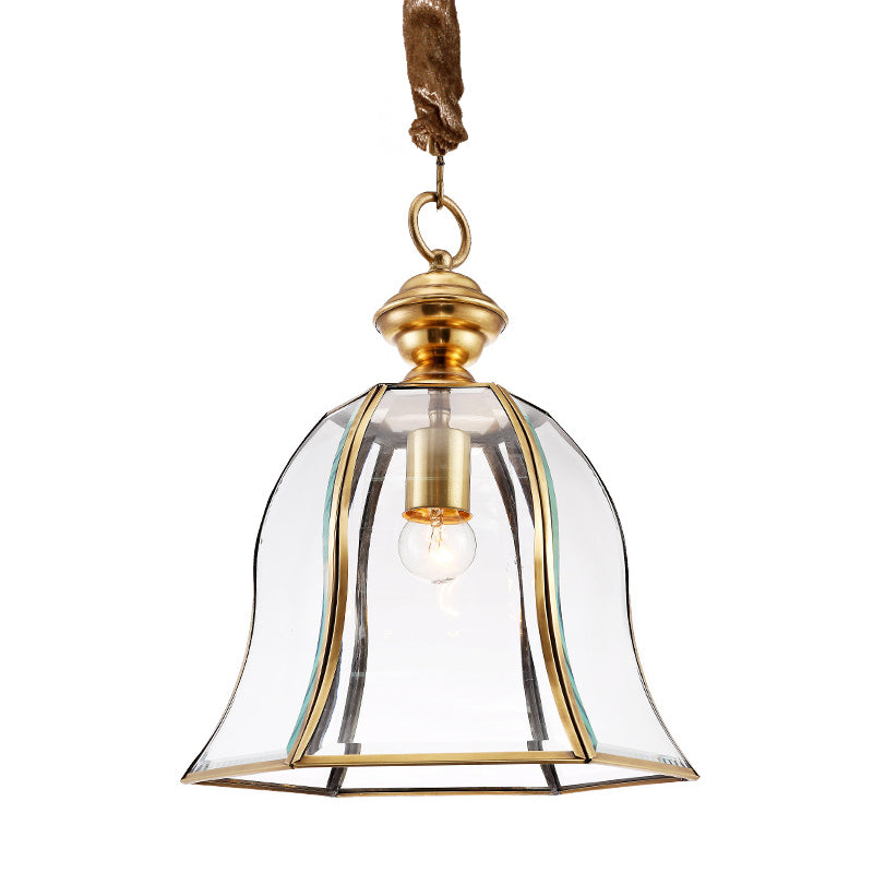 1 Head Bell Hanging Lighting Traditional Brass Clear Glass Ceiling Pendant Lamp for Dining Room Clearhalo 'Ceiling Lights' 'Glass shade' 'Glass' 'Pendant Lights' 'Pendants' Lighting' 285576