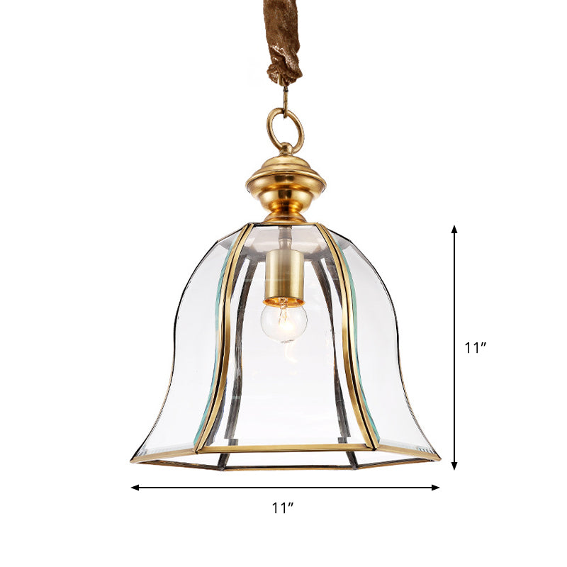 1 Head Bell Hanging Lighting Traditional Brass Clear Glass Ceiling Pendant Lamp for Dining Room Clearhalo 'Ceiling Lights' 'Glass shade' 'Glass' 'Pendant Lights' 'Pendants' Lighting' 285577