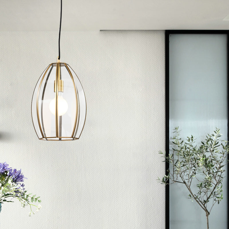 Oval/Bell Clear Glass Hanging Light Kit Simple 1 Light 12"/12.5"/13" Wide Dining Room Suspension Pendant Lamp Clearhalo 'Ceiling Lights' 'Glass shade' 'Glass' 'Pendant Lights' 'Pendants' Lighting' 285585