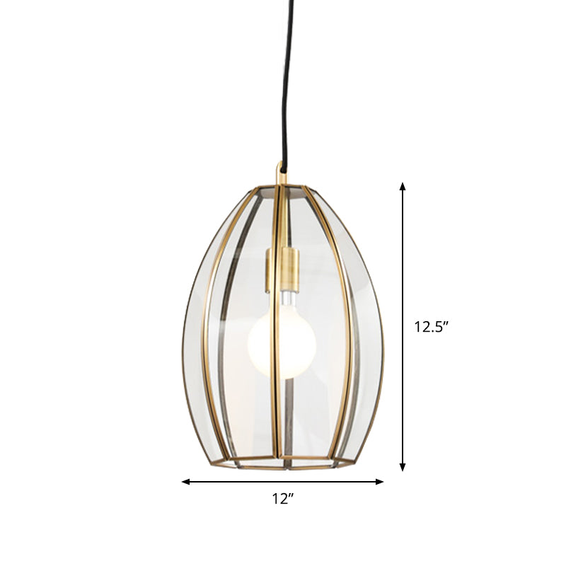 Oval/Bell Clear Glass Hanging Light Kit Simple 1 Light 12"/12.5"/13" Wide Dining Room Suspension Pendant Lamp Clearhalo 'Ceiling Lights' 'Glass shade' 'Glass' 'Pendant Lights' 'Pendants' Lighting' 285587