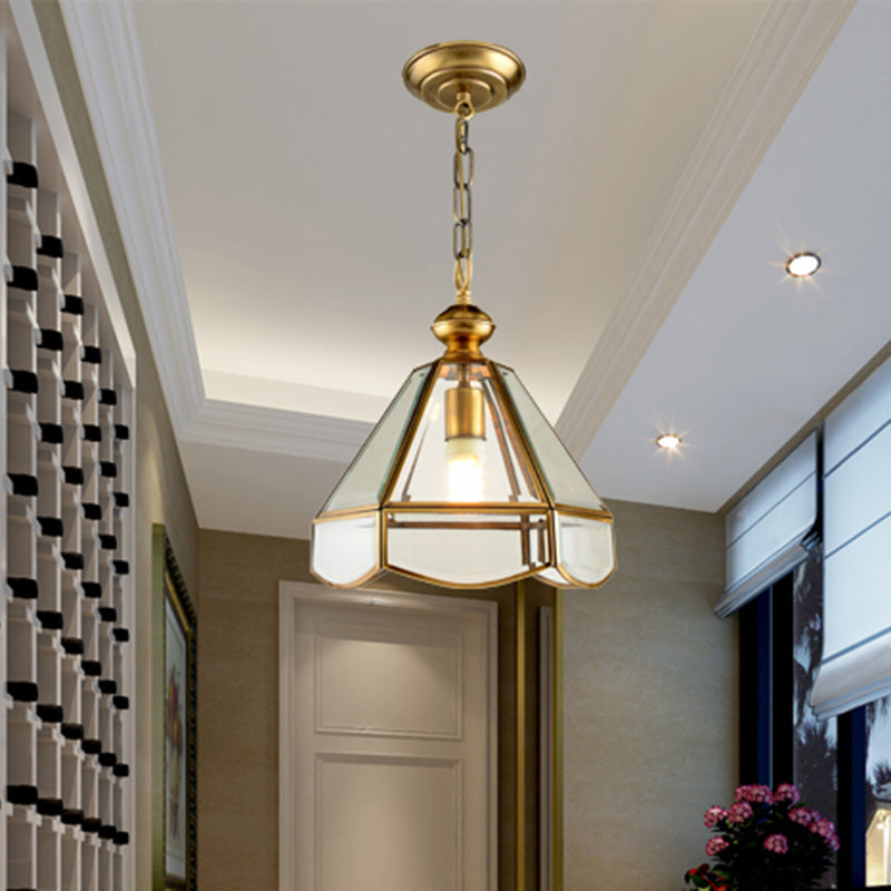 Cone Hallway Pendant Lighting Simple Clear Glass 1 Head Gold Ceiling Hang Fixture Brass Clearhalo 'Ceiling Lights' 'Glass shade' 'Glass' 'Pendant Lights' 'Pendants' Lighting' 285624