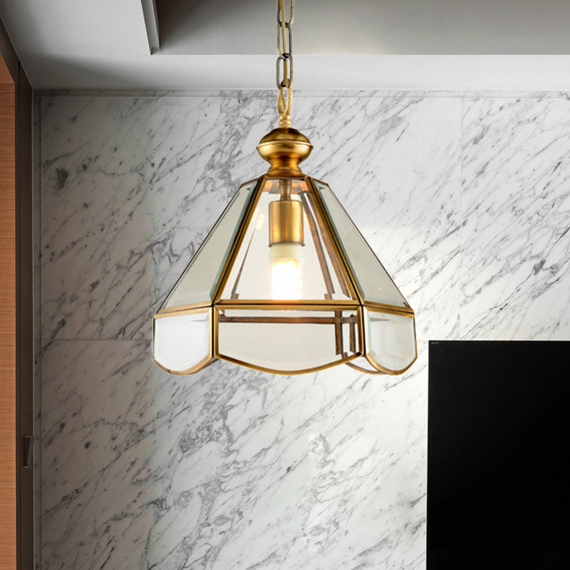 Cone Hallway Pendant Lighting Simple Clear Glass 1 Head Gold Ceiling Hang Fixture Clearhalo 'Ceiling Lights' 'Glass shade' 'Glass' 'Pendant Lights' 'Pendants' Lighting' 285625