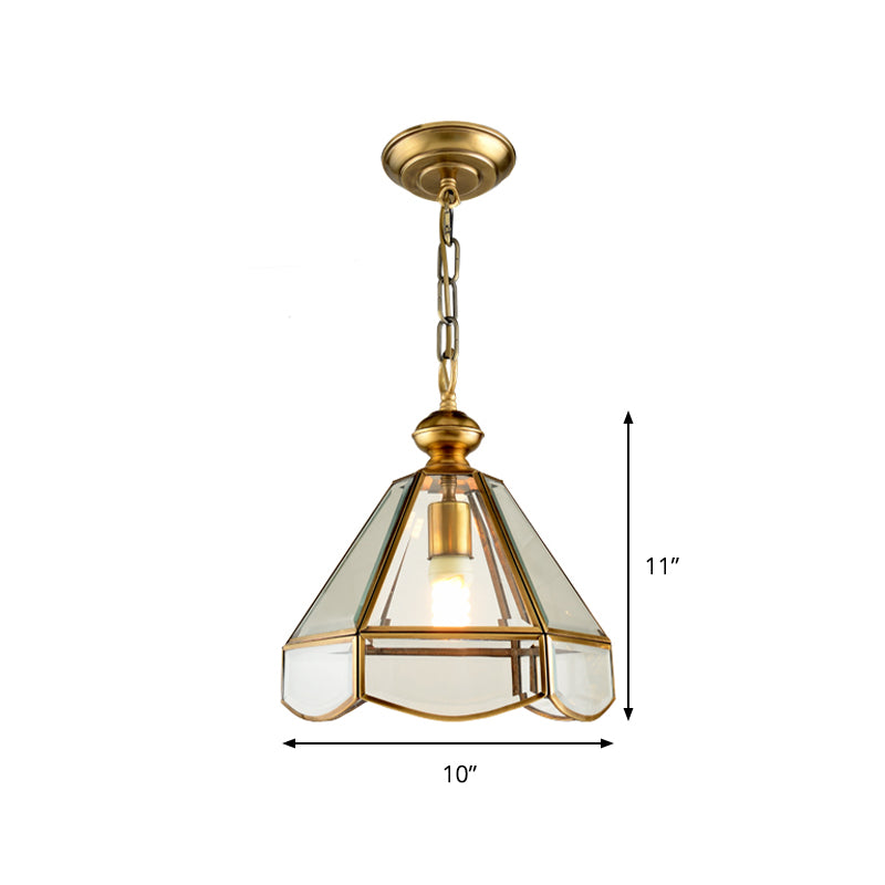 Cone Hallway Pendant Lighting Simple Clear Glass 1 Head Gold Ceiling Hang Fixture Clearhalo 'Ceiling Lights' 'Glass shade' 'Glass' 'Pendant Lights' 'Pendants' Lighting' 285628