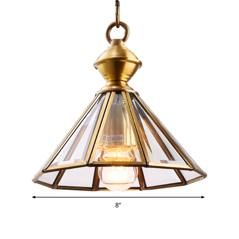 1 Bulb Hanging Ceiling Light Traditional Living Room Suspension Pendant Lamp with Cone Clear Glass Shade Clearhalo 'Ceiling Lights' 'Glass shade' 'Glass' 'Pendant Lights' 'Pendants' Lighting' 285633