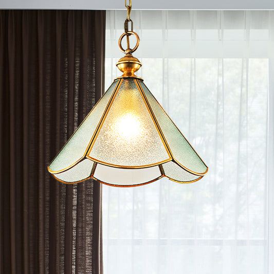12"/16" Wide 1 Bulb Cone Pendant Lighting Simple Style Brass Frosted Glass Hanging Lamp Fixture Brass 12" Clearhalo 'Ceiling Lights' 'Glass shade' 'Glass' 'Pendant Lights' 'Pendants' Lighting' 285634