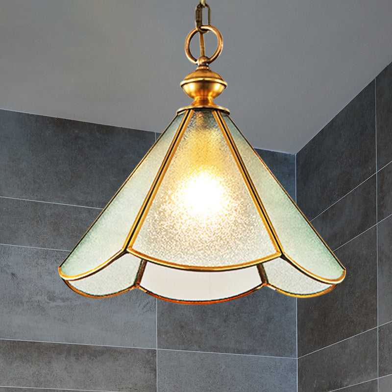 12"/16" Wide 1 Bulb Cone Pendant Lighting Simple Style Brass Frosted Glass Hanging Lamp Fixture Clearhalo 'Ceiling Lights' 'Glass shade' 'Glass' 'Pendant Lights' 'Pendants' Lighting' 285635