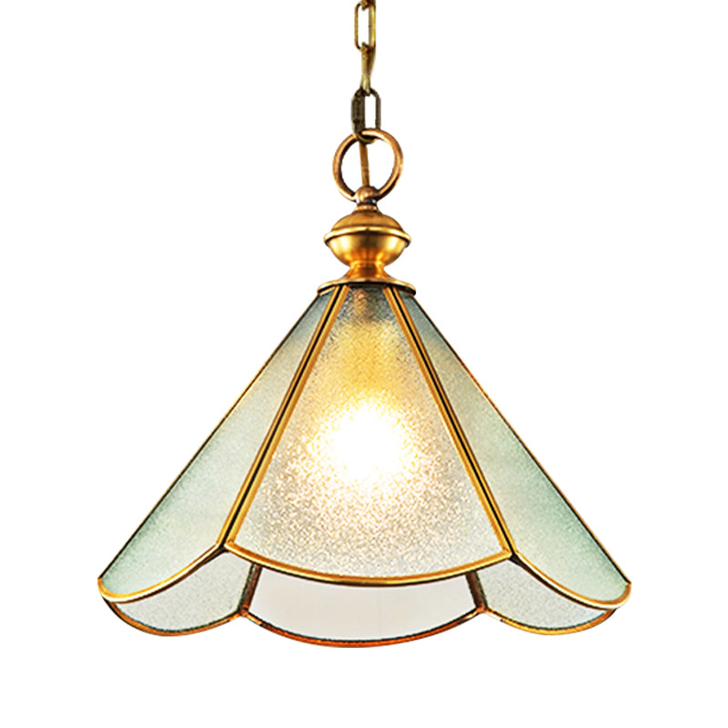 12"/16" Wide 1 Bulb Cone Pendant Lighting Simple Style Brass Frosted Glass Hanging Lamp Fixture Clearhalo 'Ceiling Lights' 'Glass shade' 'Glass' 'Pendant Lights' 'Pendants' Lighting' 285637